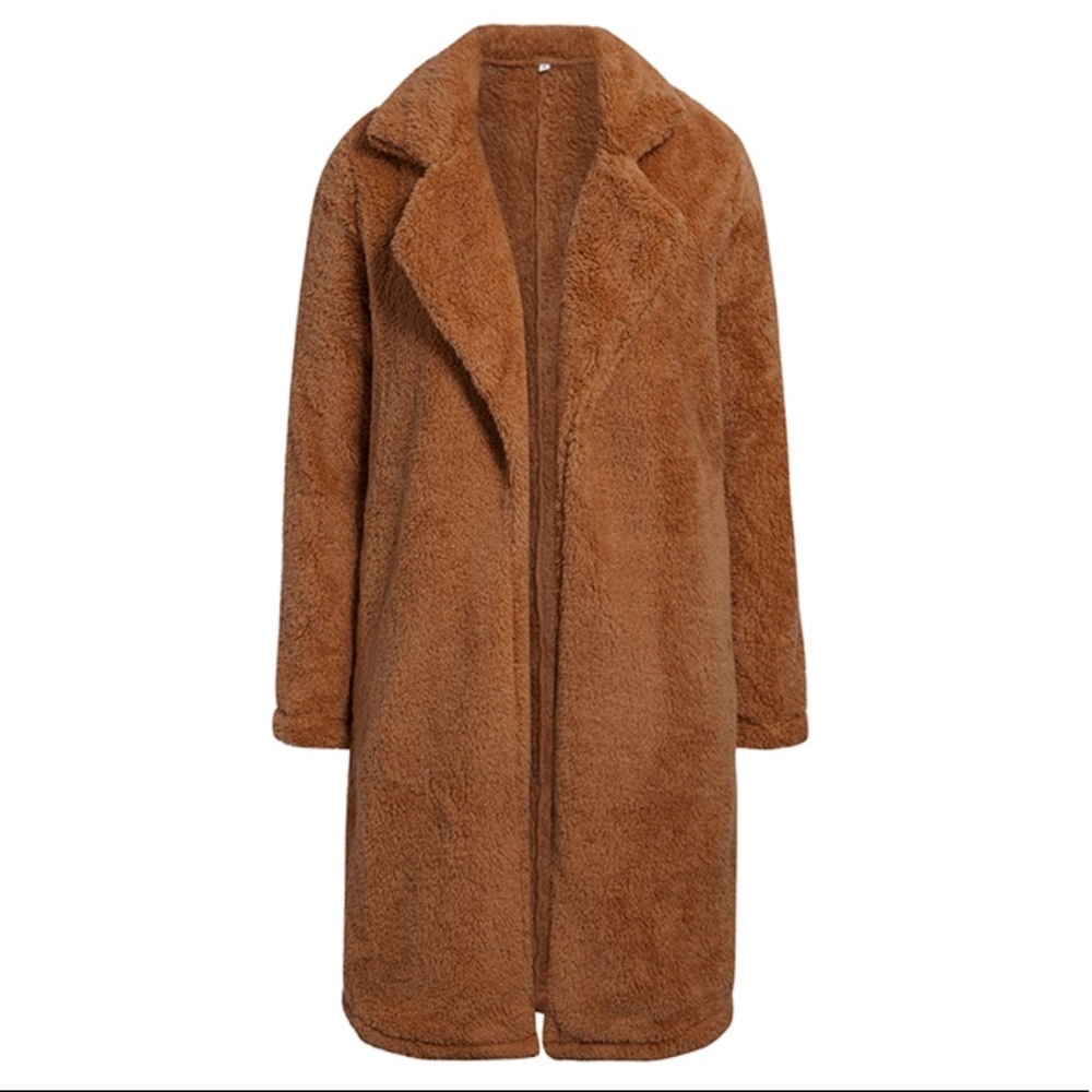 Caramel Softest Teddy Plush Open Long Coat - Picture 3 of 4